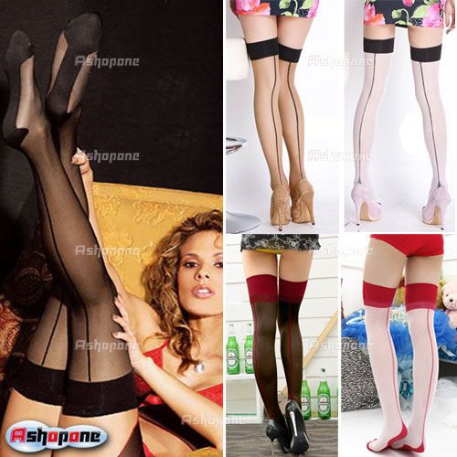 New Sexy Womens Heal Seamed Seam Thigh High Stockings