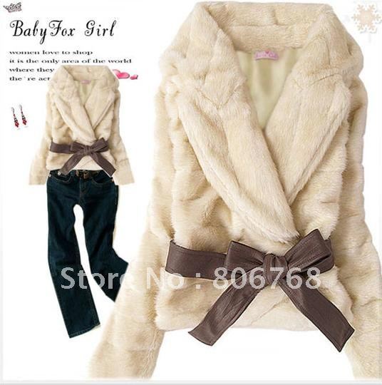 New Short Coat Women's Korean Style Outwear Belted Faux Fur Rabbit Hair
