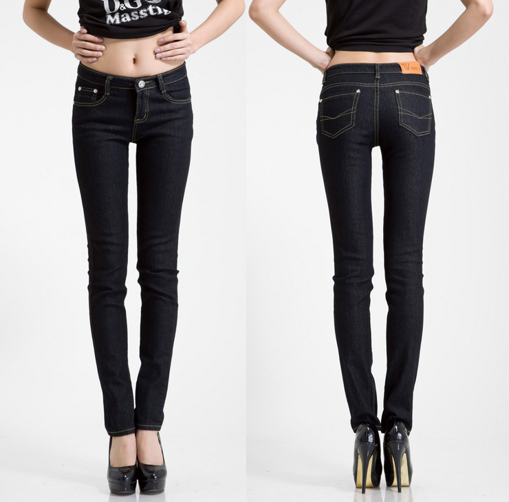 New simple leisure Slim Pencil blue black woman in jeans size all-match pants Free Shipping