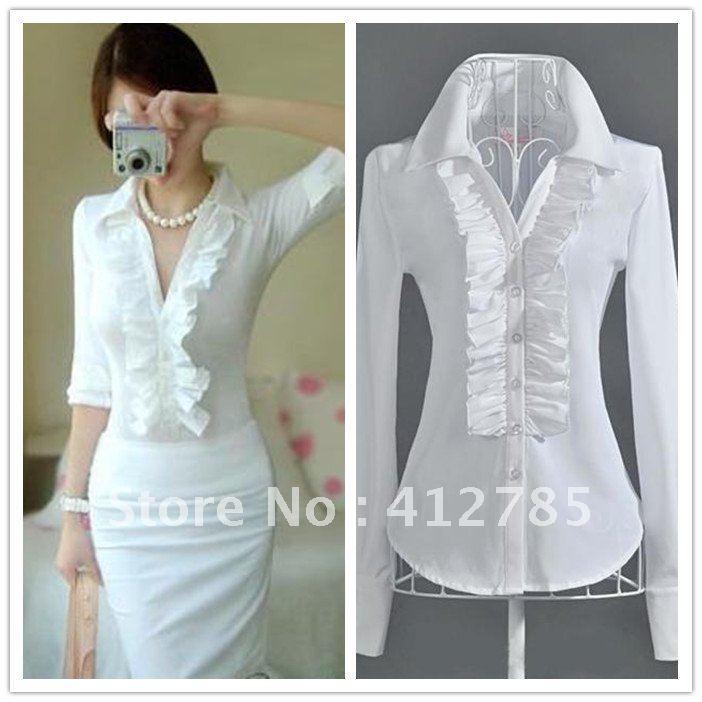 New Slim Elegant Women Long-Sleeved OL Cotton Blouse Fashion Office Ladies'  Shirts Tops, Size S-XL