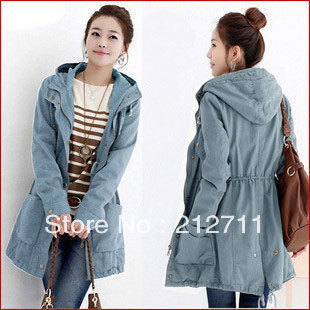 New  slim women's hooded medium-long outerwear women's trench outerwear Free delivery