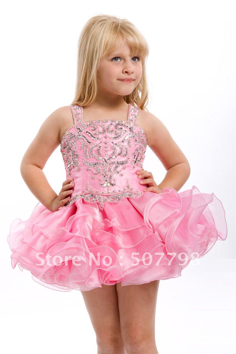 New Spagheti Straps Pink Blue Tank Organza Ball Gown Flower Girl Dress Baby Girl Pageant Dress Corset Back