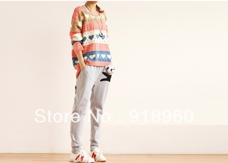new spring autumn winter fashion casual high quality sweat heart  hole colourful striped long sleeve O neck round collar sweater
