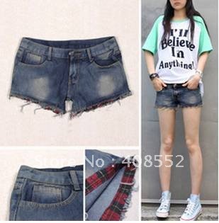 New spring denim frayed washed shorts shorts Women's jeans