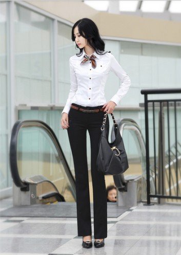 New Spring Pure Black White OL  Shirt  Cotton Soft Office Lady Blouse