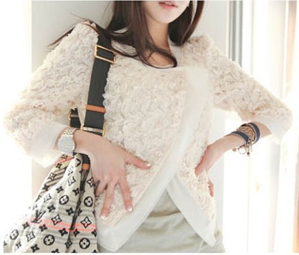 New Spring Women Fashion Elegant Lace Short Outwear Coat Chiffon Suit thin Jacket with flower Slim Casual Coat