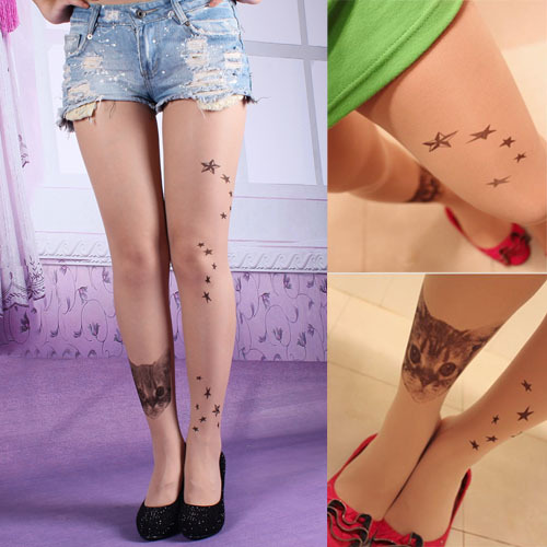 New Star Cat Pattern Transparent Tattoo Pantyhose Stockings Tights Leggings   [23532|01|01]
