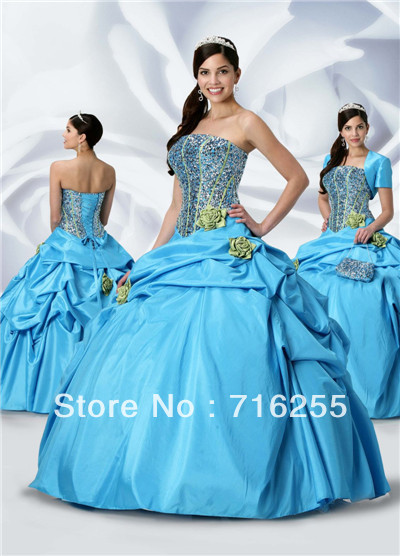 New Strapless Taffeta Beaded Floor Length Ball Gown Quinceanera Dresses With Jacket Custom