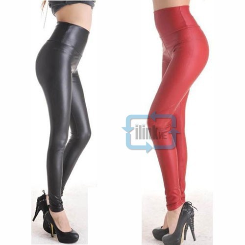 New Stretch High Waist faux leather look Tight Leggings lady Pants 2Color XS S M