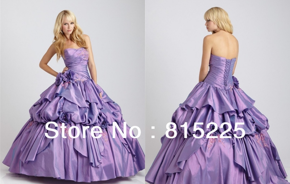 New Stunning A-Line Quinceanera Dress Taffeta Material Pleat Ruffle Sweetheart Pleat Applique Handmade Flower Bandage  Purple