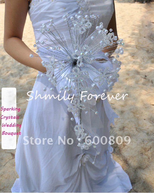 New Stunning! Top quality Crystals and pearls handmade White Wedding Bouquets/Bridal Bouquets/Wedding crafts