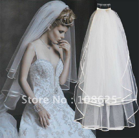 New style 2 layers (70cm/90cm) fingertip length wedding bridal veil satin edge 0.8cm