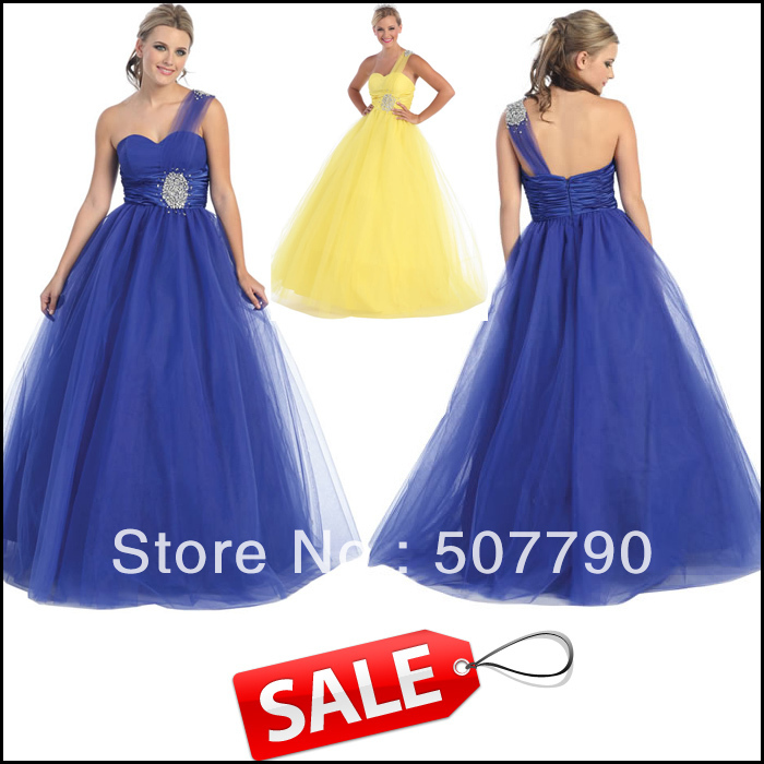 New Style 2013 One Shoulder Tulle Sash A Line Simple Elegant Formal Quinceanera Dresses Custom Made Shop