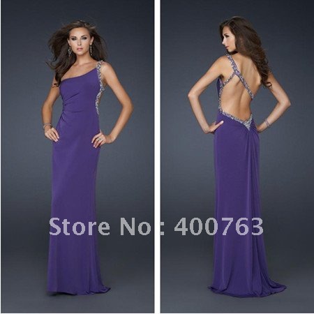 New Style A-line One Shoulder Beaded Detail Chiffon Long Sale Evening Dress