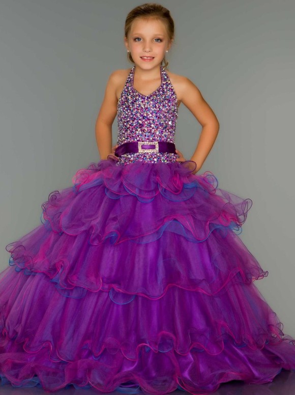 New Style A-line Satin Strappy Embroidery Beading Layered Flower Girl Dress