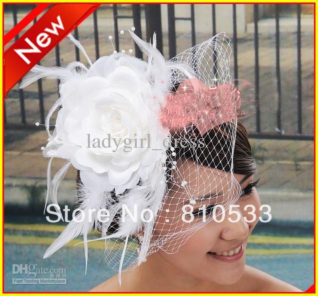 New Style Bridal Hats Full Side Blusher Birdcage Veil Detachable Feather Flower Fresh Pearls Cente