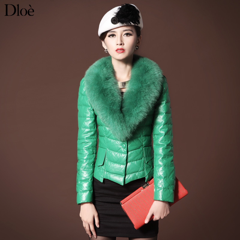 NEW STYLE Dloe 2012 luxury large fur collar fur down coat short design slim solid color outerwear elegant women's