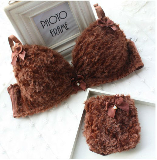 New style fashion fuzzy bra set 2081# sexy fancy bra panty set