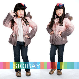 New Style Free Shipping Kids Cute Down Coats for Girls Winter Warm Hooded Outerwear with Bear Design K0332