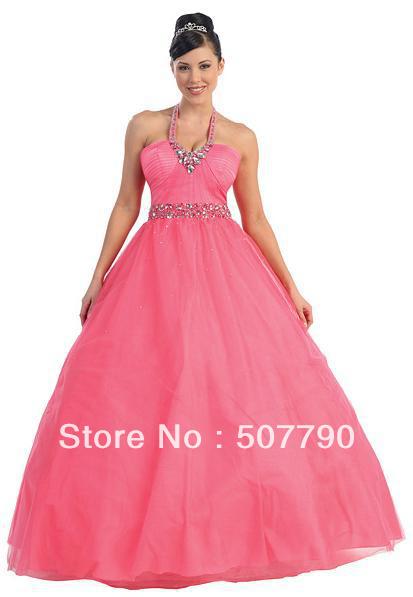 New Style High Quality Beads halter Tulle A line Sweep Train Tulle Dazzling Quinceanera Dresses Custom made Shop