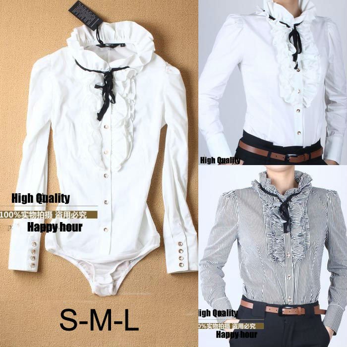 New style Ladies stand collar stripe shirt women's long-sleeve one piece OL shirt white / stripe blouse SY0059 free shipping