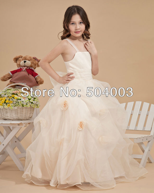 New Style Perfect Pleat Hand Flower Organza Flower Girl Dresses  free shipping