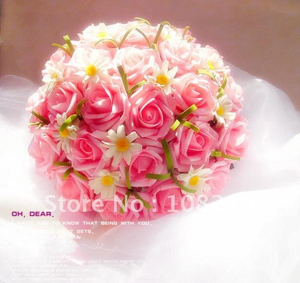 New style pink 24pcs rose Bride Holding Flowers wedding bouquets for 28cm Large size