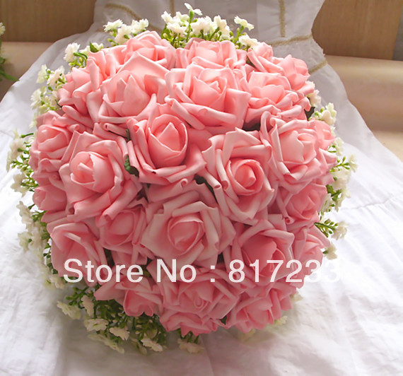 New Style Pink  Bouquet Foam Rose Bridal Wedding Bouquet With Ribbon Wedding Bouquet
