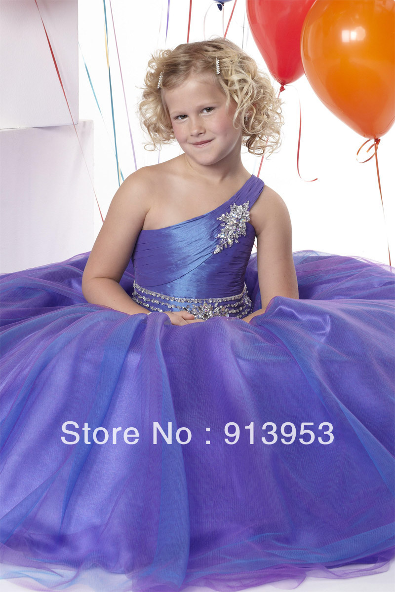 New Style Pretty Angels Pageant Gowns Charming One Shoulder Crystals Ball Gown Organza Flower Girl Princess Dresses