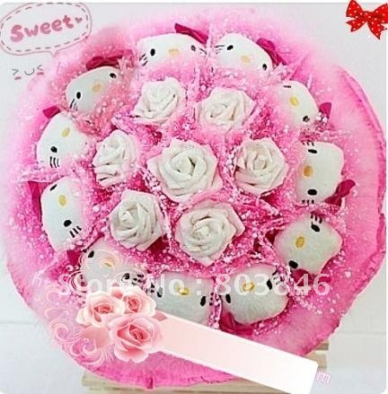 new style romantic Hello Kitty bouquet for Wedding,Valentine, Birthday Gift 1set/lot Free shipping