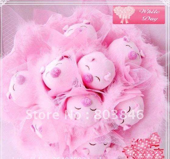 new style romantic Pink Pig bouquet for Wedding,Valentine, Birthday Gift 1set/lot