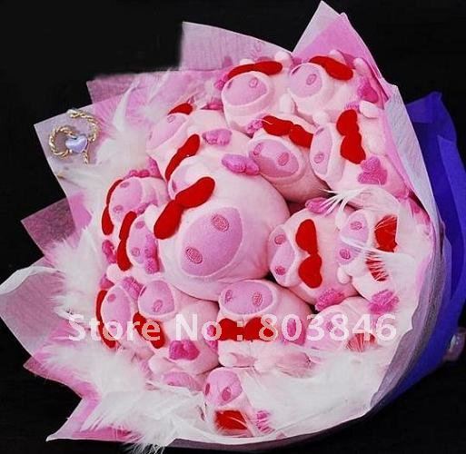 new style romantic Pink Pig bouquet for Wedding,Valentine, Birthday Gift 1set/lot Free shipping