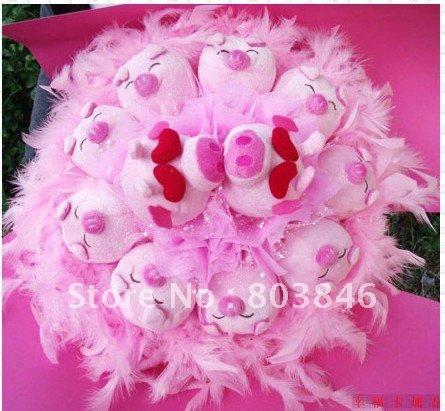 new style romantic Pink Pig bouquet for Wedding,Valentine, Birthday Gift 1set/lot Free shipping