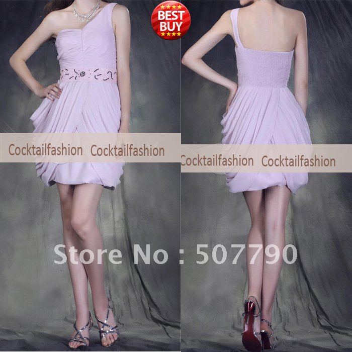 New Style Sheath Draped Beads One Shoulder Mini Sexy Exquisite Chiffon Homecoming Dresses Prom dresses