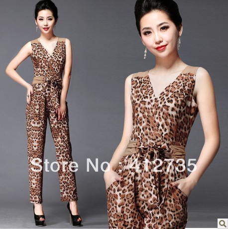 New style sleeveless leopard slim jumpsuit