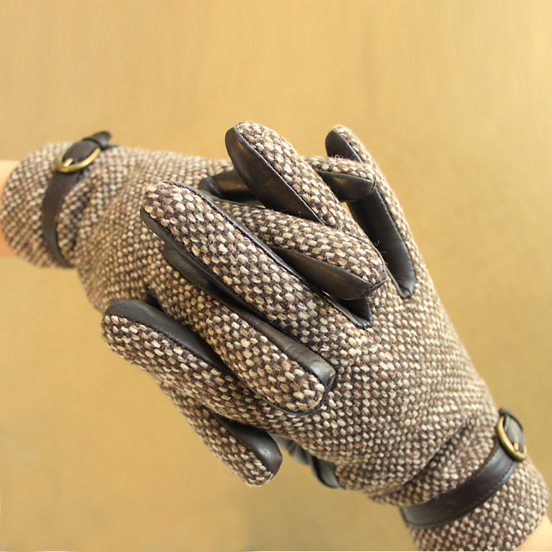 New style super-warm soft leather wool gloves for woman