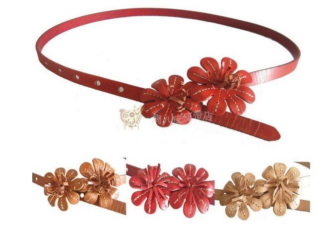 New style western genuine leather belt,lady  flower belt  ,free shipping wholesale women bow skinny cow leahter belts