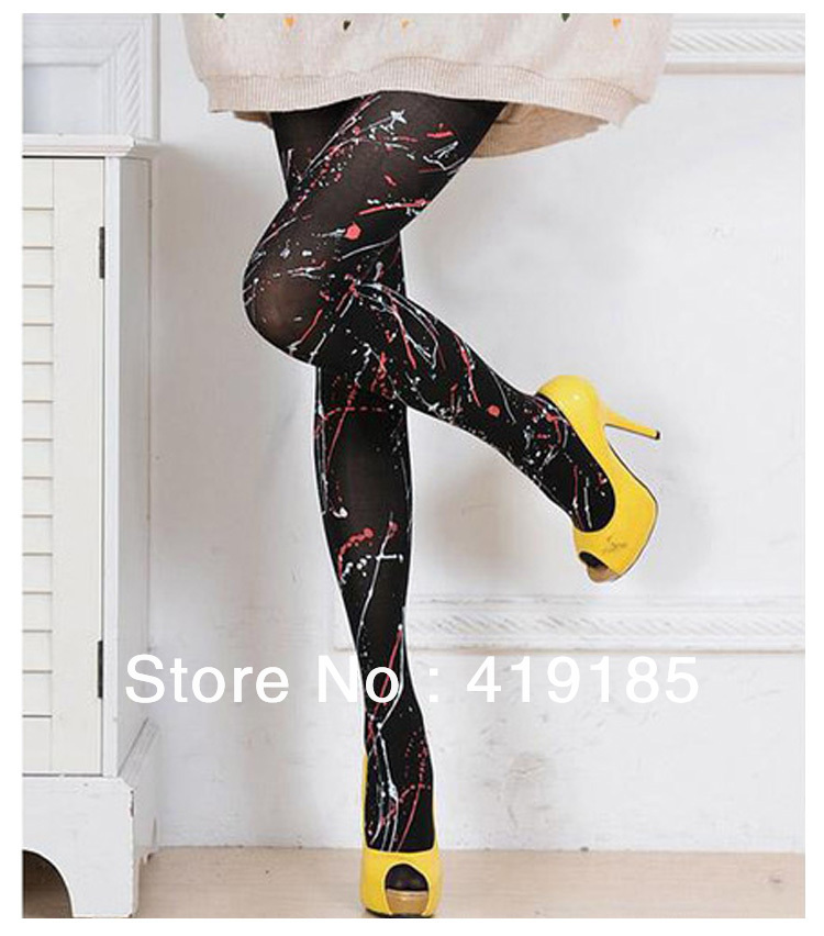 New style women hand painted scrawl velutum silk stockings/pantynose wholesales 10pairs/lot(W-sock-0011)