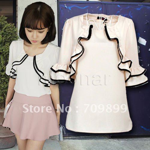 New Style Women Personalized Puff Sleeve Loose Shirts Ruffle Tops Casual Blouse E0616