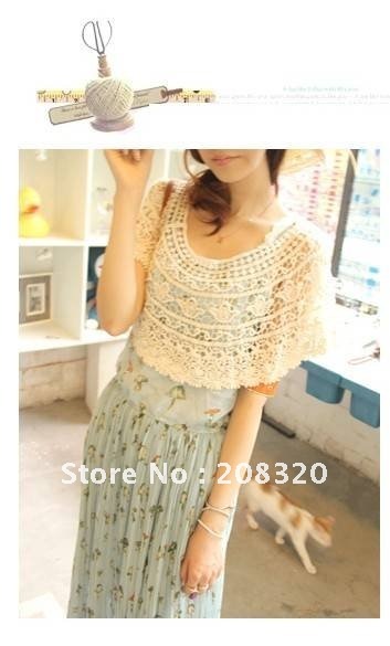 New Style Women's Gorgeous Crochet Hollow Short Lace Shawl Knit Kit Lens Cape White/Beige Color