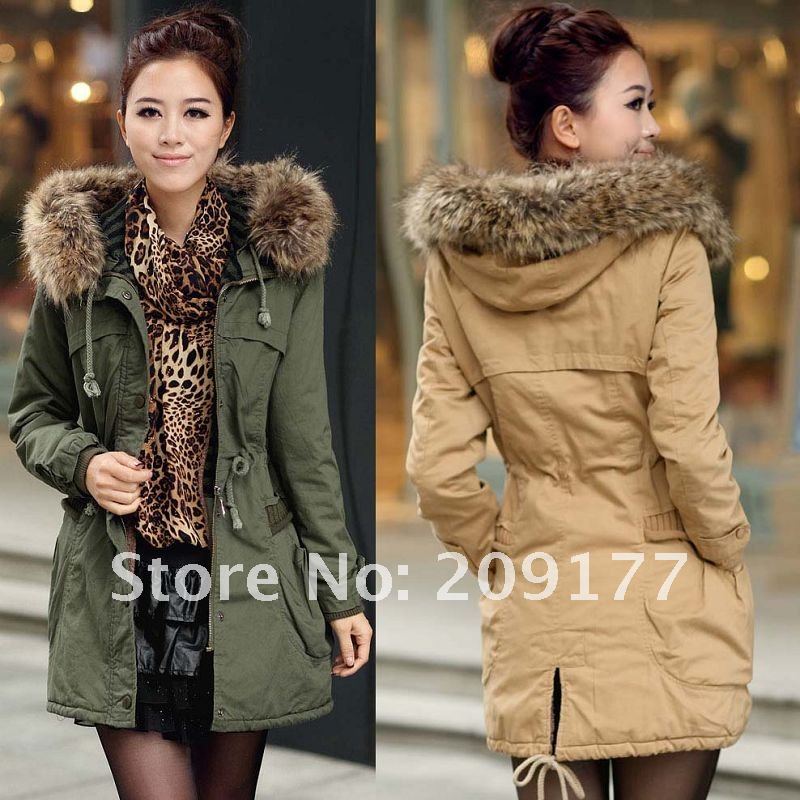 New style womens winter coats fashion hooded trench coat fur coats for women khaki Army green free shipping CNDY03