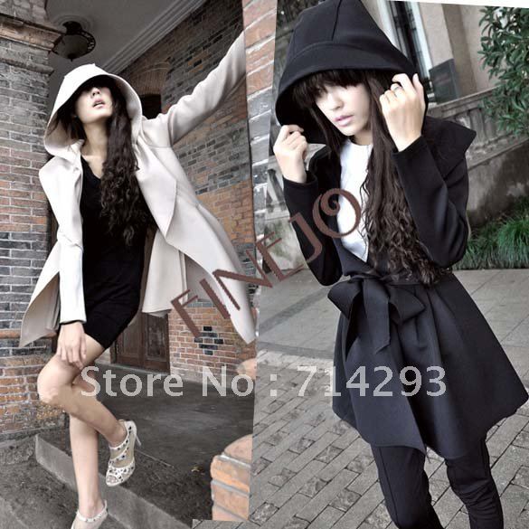 New Stylish Korea Windproof Women's long sleeve Coat Hooded Trench Outerwear Dresses Style free shipping 3487
