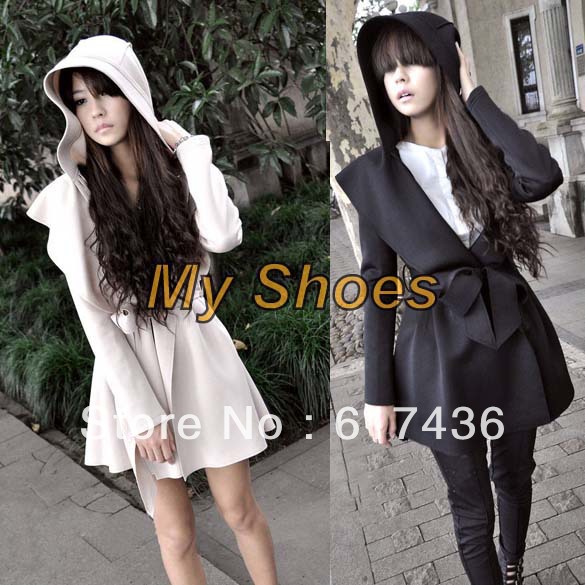 New Stylish Korea Women's Coat Hooded Trench Outerwear Dresses Style Tops Free Shipping 3487