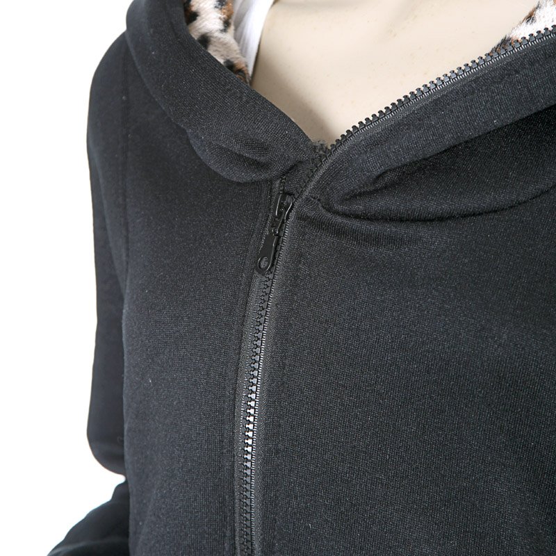 New Stylish Women's Leopard Hoodie Jacket Coat Outerwear Zips Longline Style Black ,Free Shipping Dropshipping Wholesale