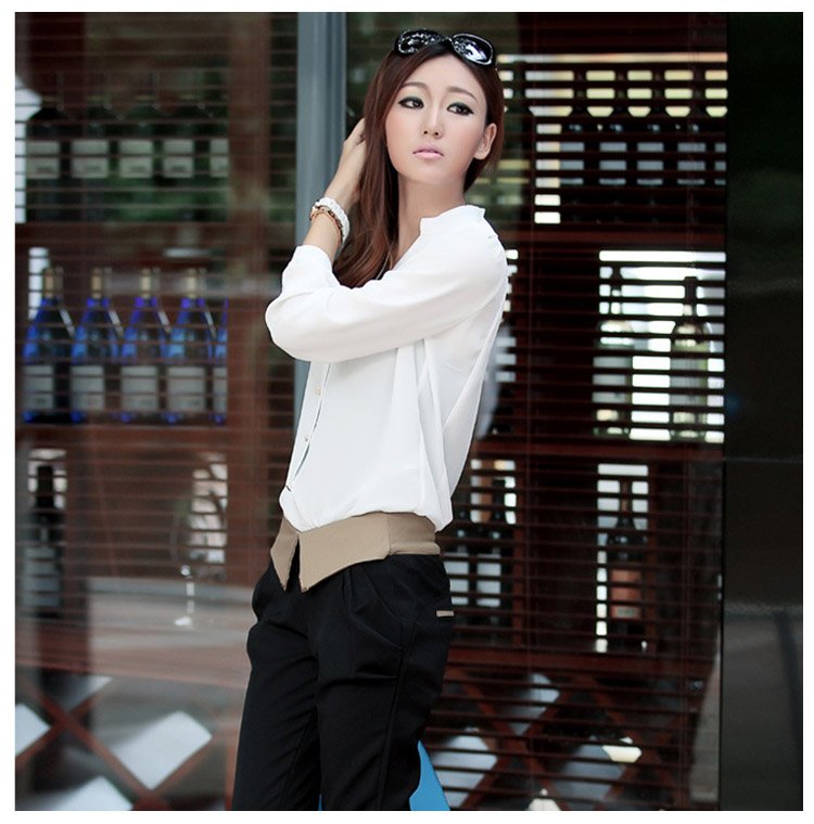 New Stylish Women's Shirt Chiffon Blouse Tops Lady OL Long Sleeve Slim White ,Free Shipping Dropshipping Wholesale