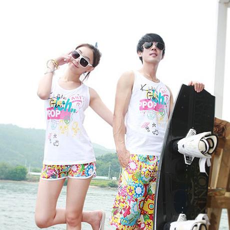 new summer Casual beach wear for  lovers vest and beach short pants new fashion sunflower pattern shorts drop shipping