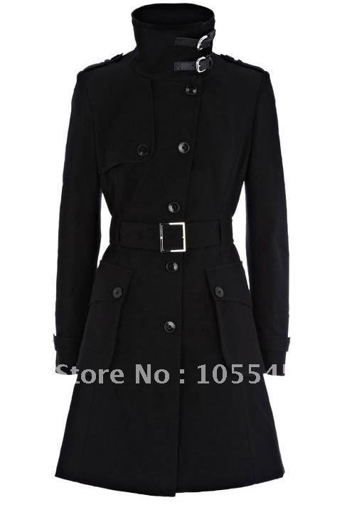 New take on posh cotton twill funnel neck trench with leather tab and buckle fastenings  wool coat winter coat warm coat
