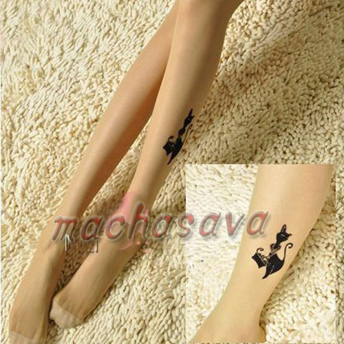 New Top Quality Ankle Cat Transparent Tattoo Tights Leggings Pantyhose Stockings