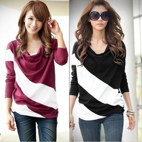 New tops 2013 loose fashion women's striped sweater plus size T-shirt Primer shirts 5 color, Free shipping