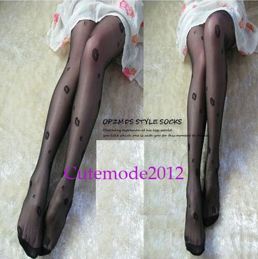 New Ultra Thin Women's Stockings Transparent Sexy Lip Print Pantyhose K12